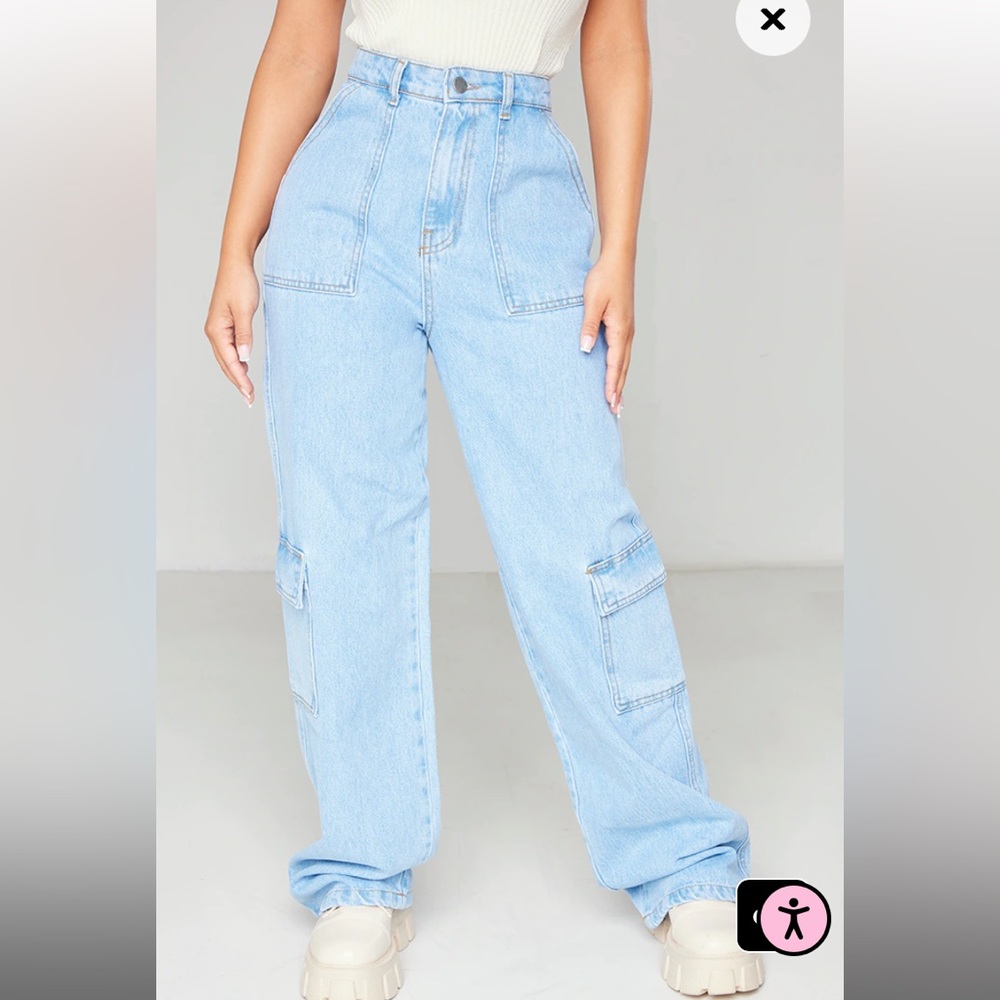 pretty little thing cargo jeans blue nwt